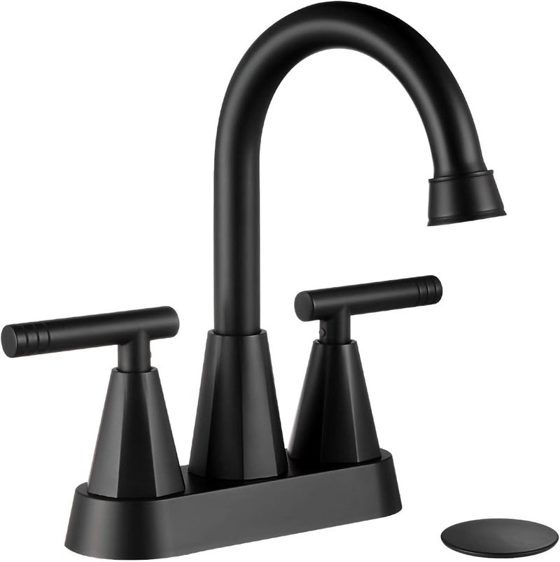 Cobbe Bathroom Faucets for Sink 3 Hole, 4 Inch with Pop Up Drain and 2 Supply Hoses, 2 Handle Centerset Bathroom Faucet for Sink Vanity, Midnight Black Matte - Image 1